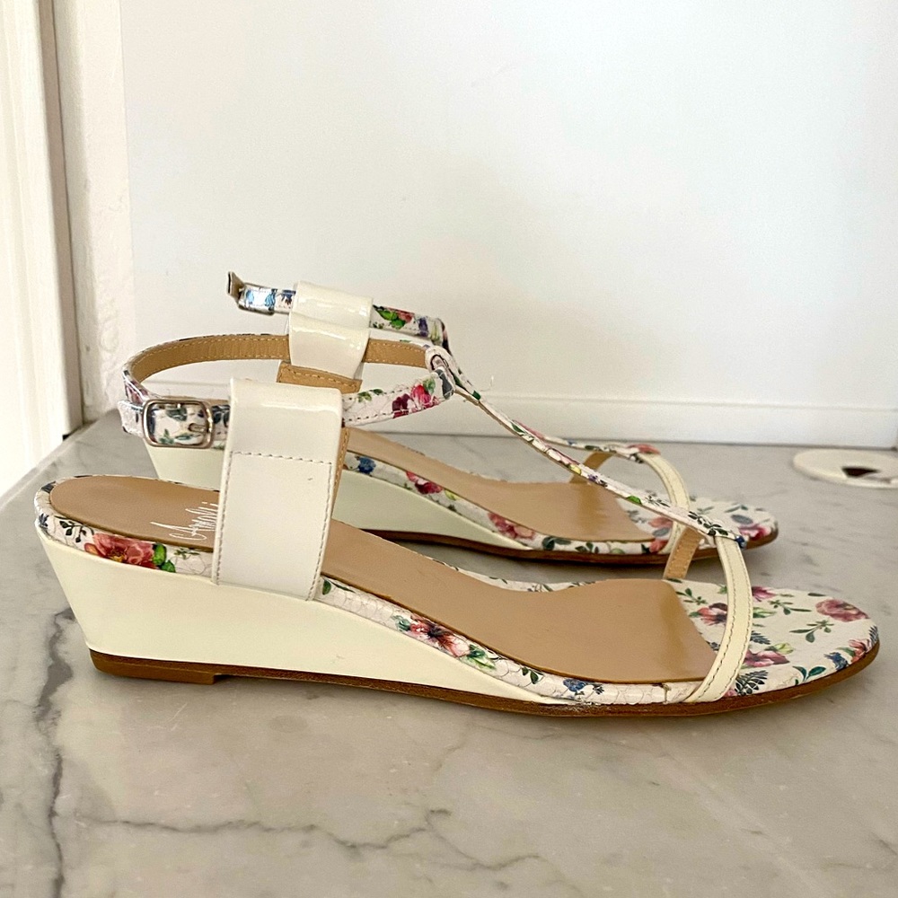 AMALFI by Rangoni Sandals White Floral Pattern Leather Made in Italy - Picture 4 of 8
